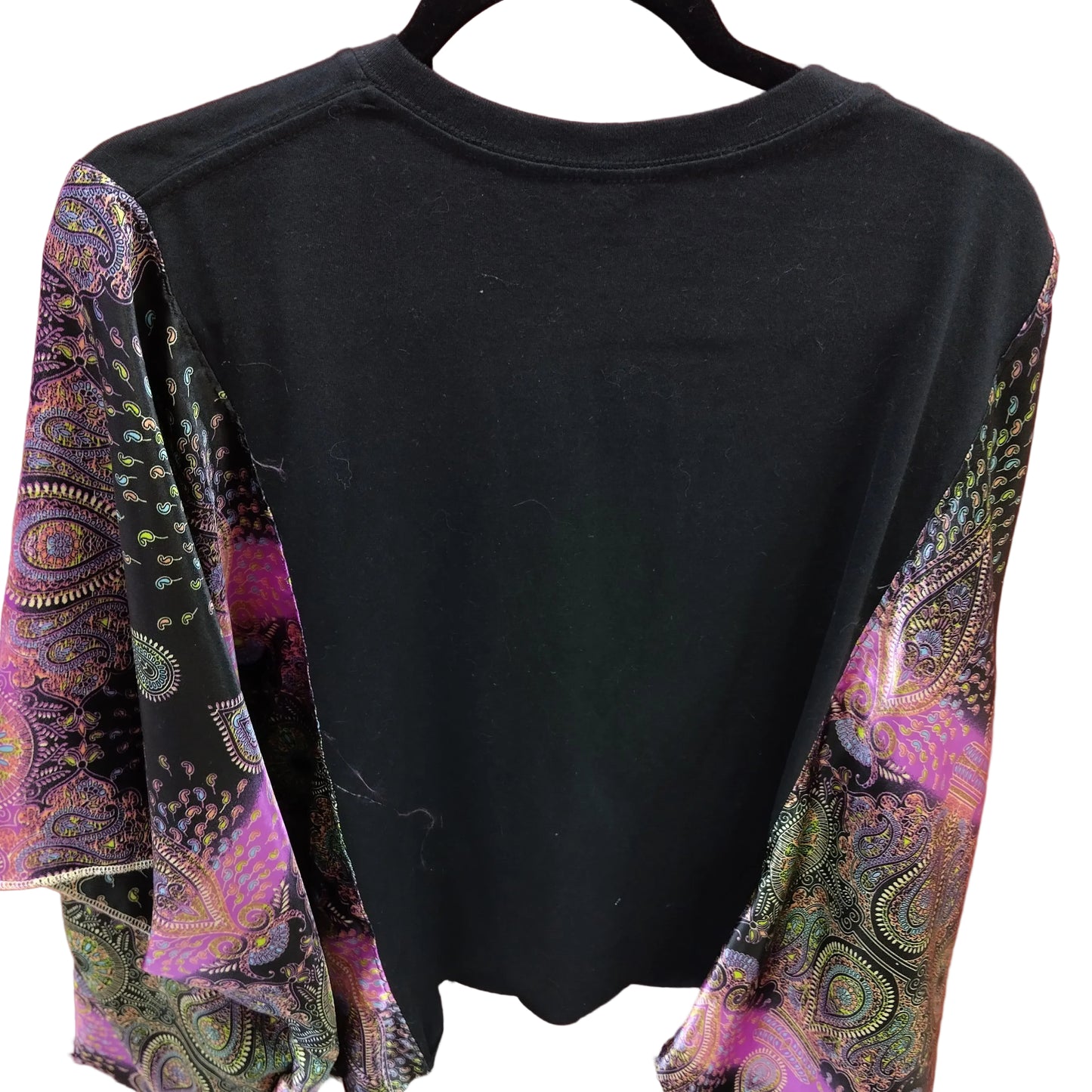 Custom Upcycled Van Halen Graphic Tee with Purple Paisley Batwing Sleeves
