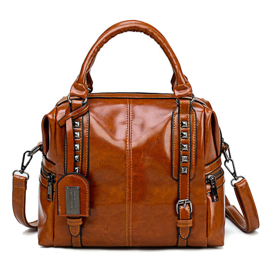 Special Offer Vintage, Leather Shoulder Bag with Riveting Decoration