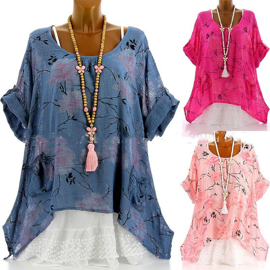 Printed Long-sleeved T-shirt For Women With Buttons