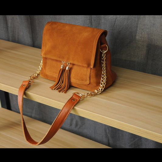Leather Folding Cover Messenger Bag, with Tassel Pendant