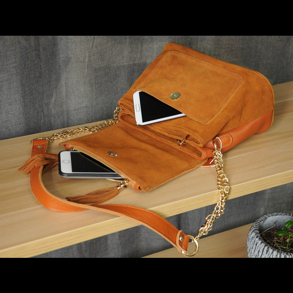 Leather Folding Cover Messenger Bag, with Tassel Pendant