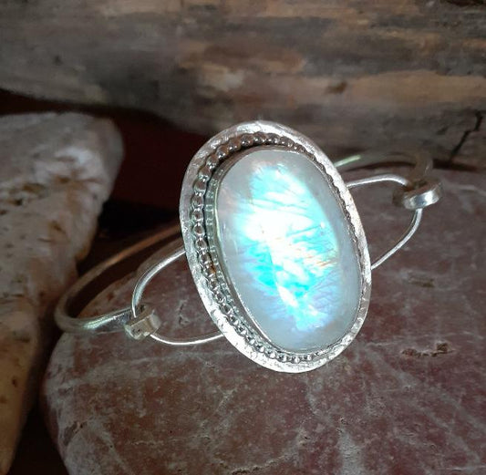 Statement Moonstone Tension Bracelet - WarmRainyDay