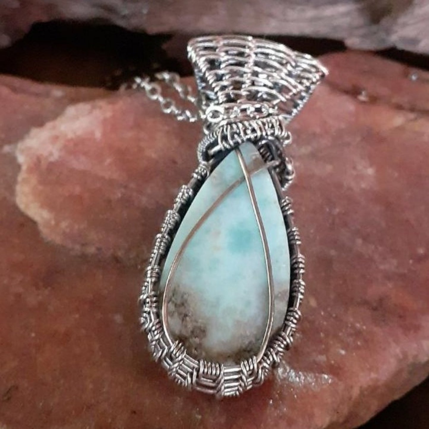 Larimar Stone wrapped in Fine and Sterling Silver |WRD - WarmRainyDay