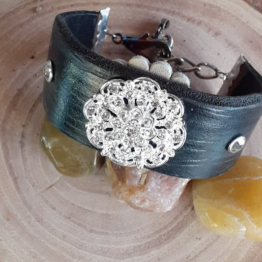 Adjustable Leather Cuff with Concho |WRD - WarmRainyDay