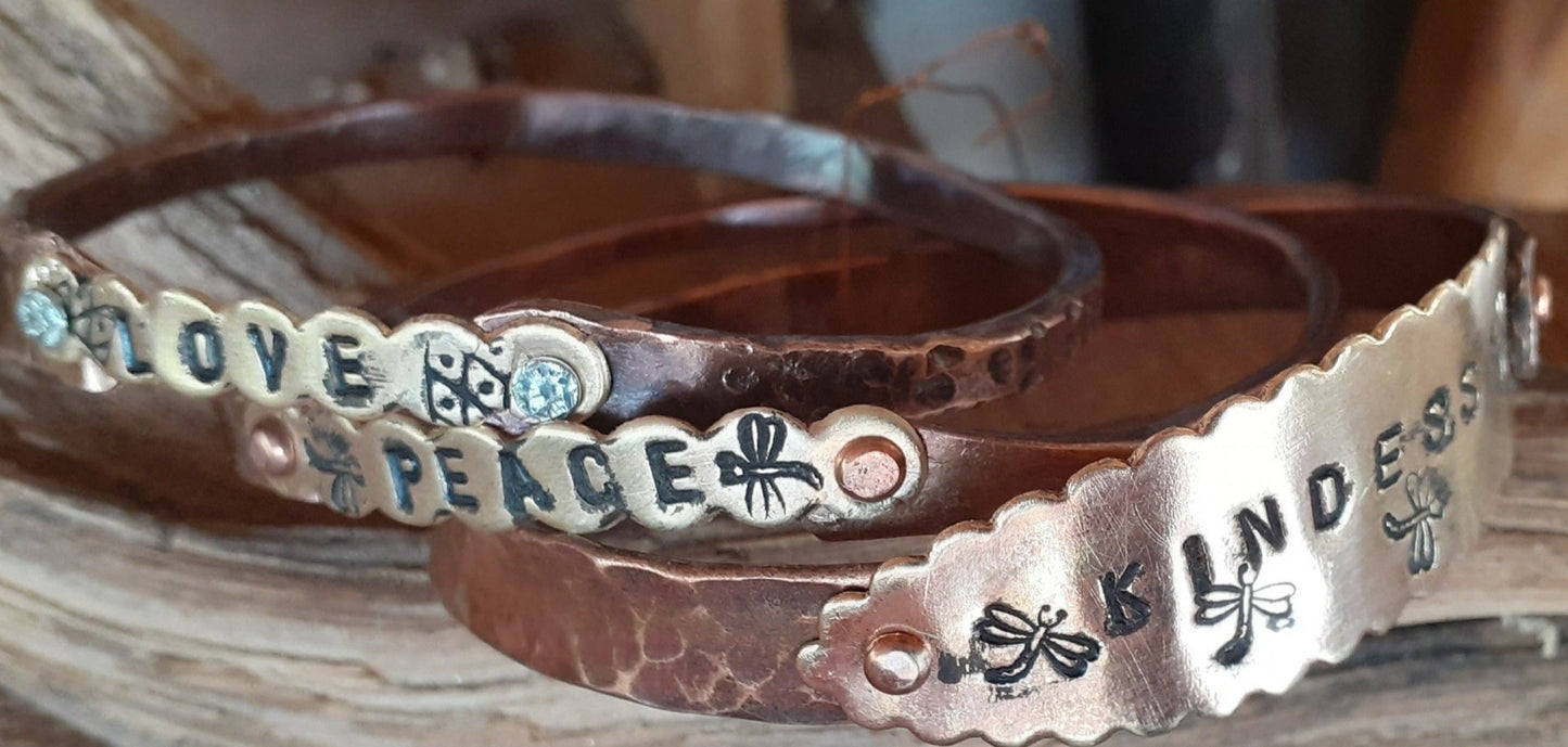 Mixed Metal Love, Peace and Kindness Mixed Metal Inspiration Bangles |WRD - WarmRainyDay