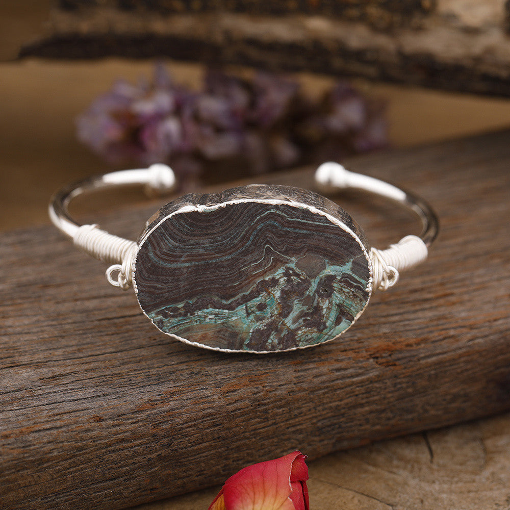 Cuff/Bracelet With Natural Marine Agate Stone