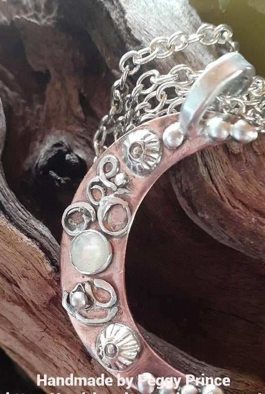 Mixed Metal Crescent Moon Pendant - WarmRainyDay