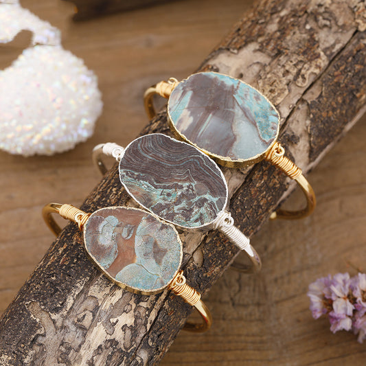 Cuff/Bracelet With Natural Marine Agate Stone