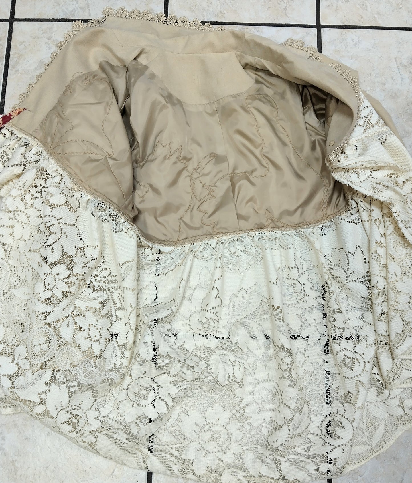 One-of-a-Kind Upcycled Romantic Lace & Suede-Feel Babydoll Jacket