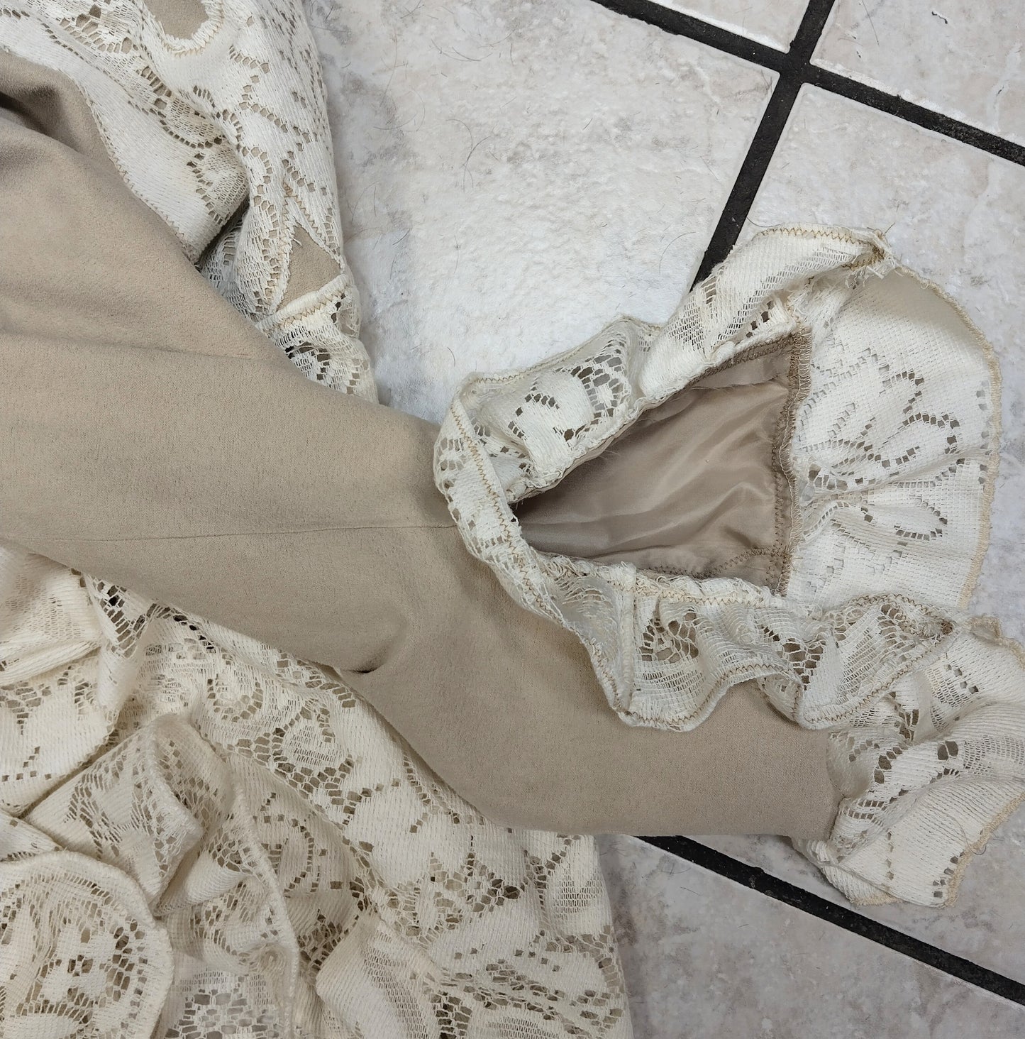 One-of-a-Kind Upcycled Romantic Lace & Suede-Feel Babydoll Jacket