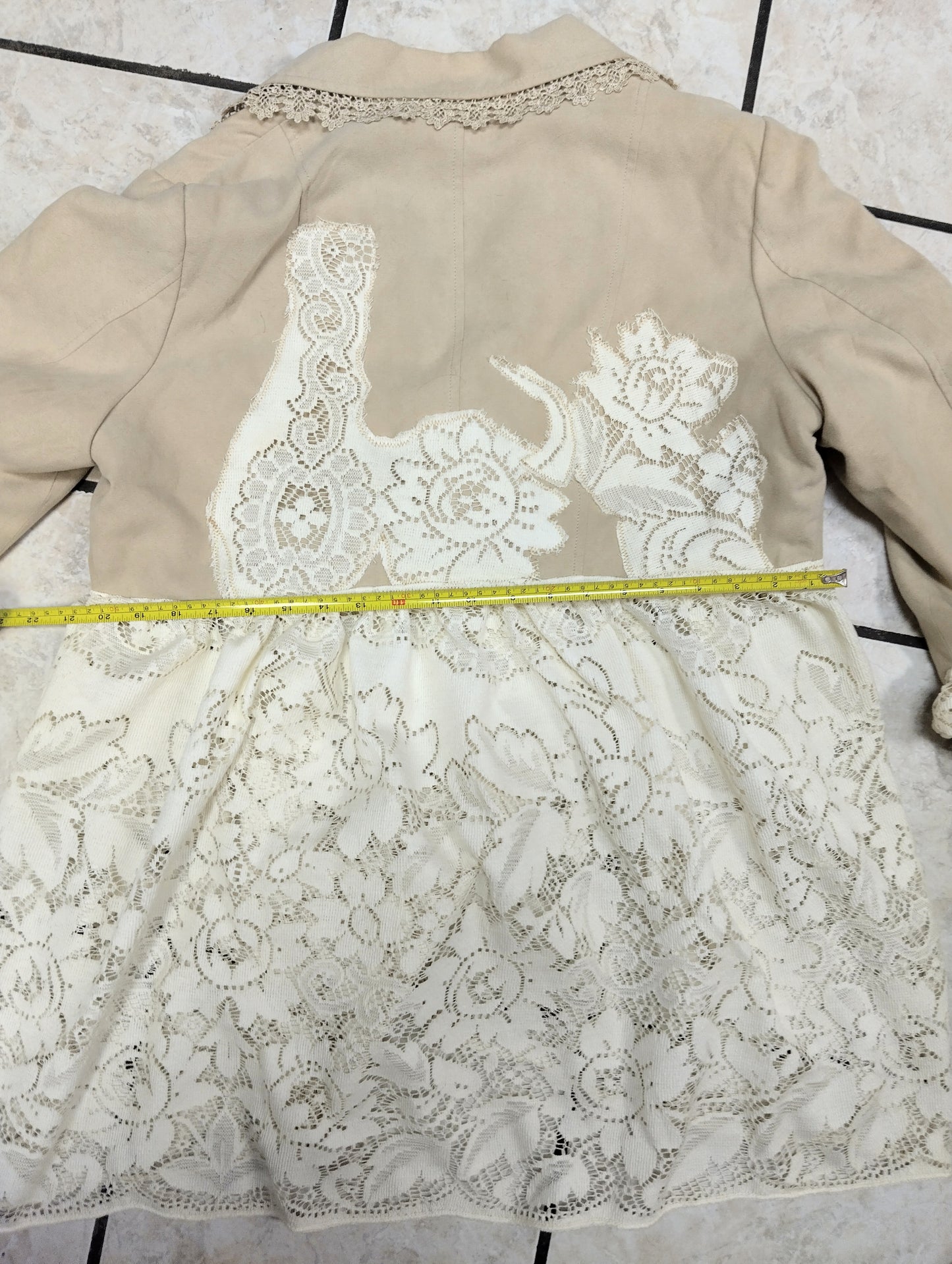 One-of-a-Kind Upcycled Romantic Lace & Suede-Feel Babydoll Jacket