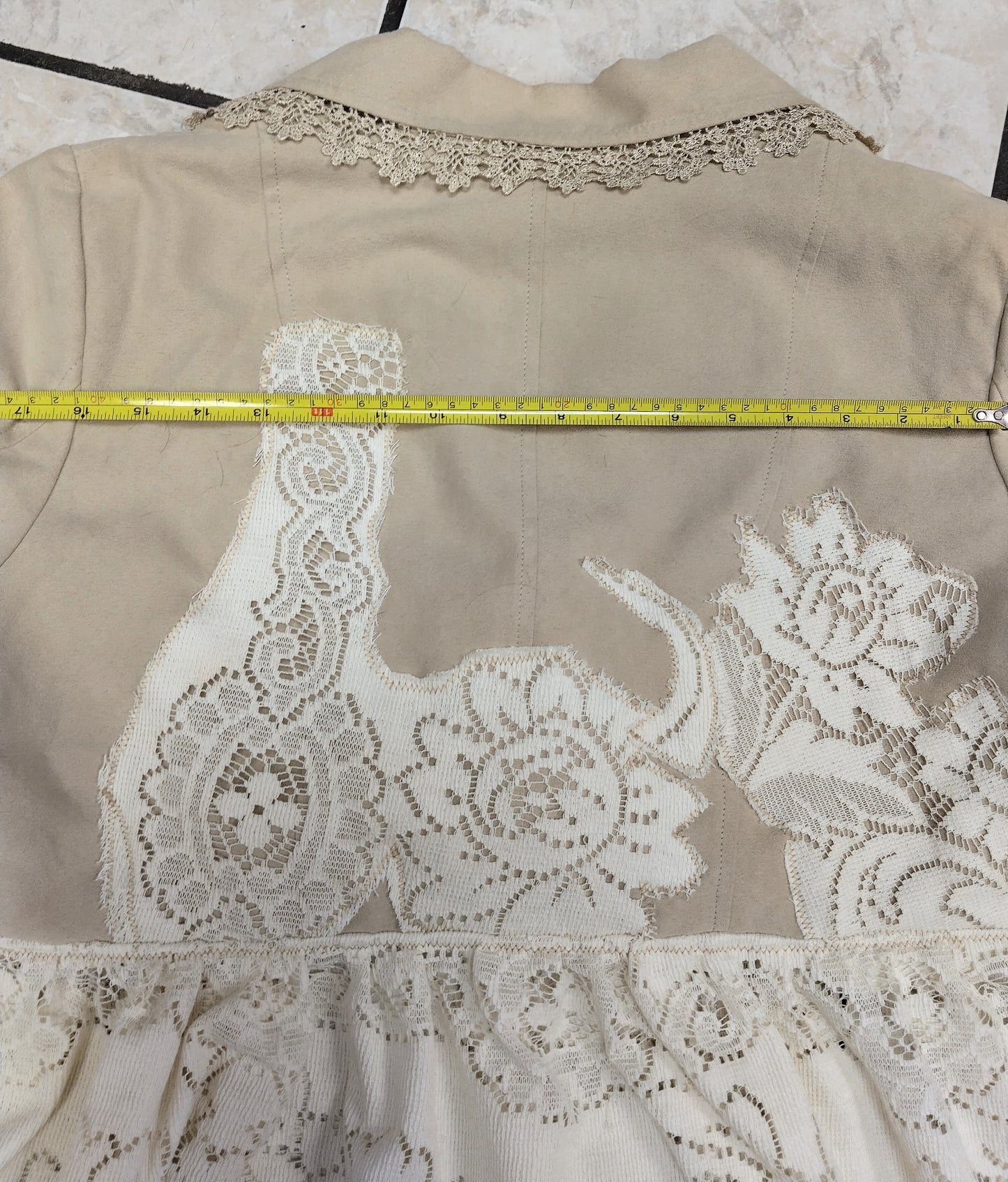 One-of-a-Kind Upcycled Romantic Lace & Suede-Feel Babydoll Jacket