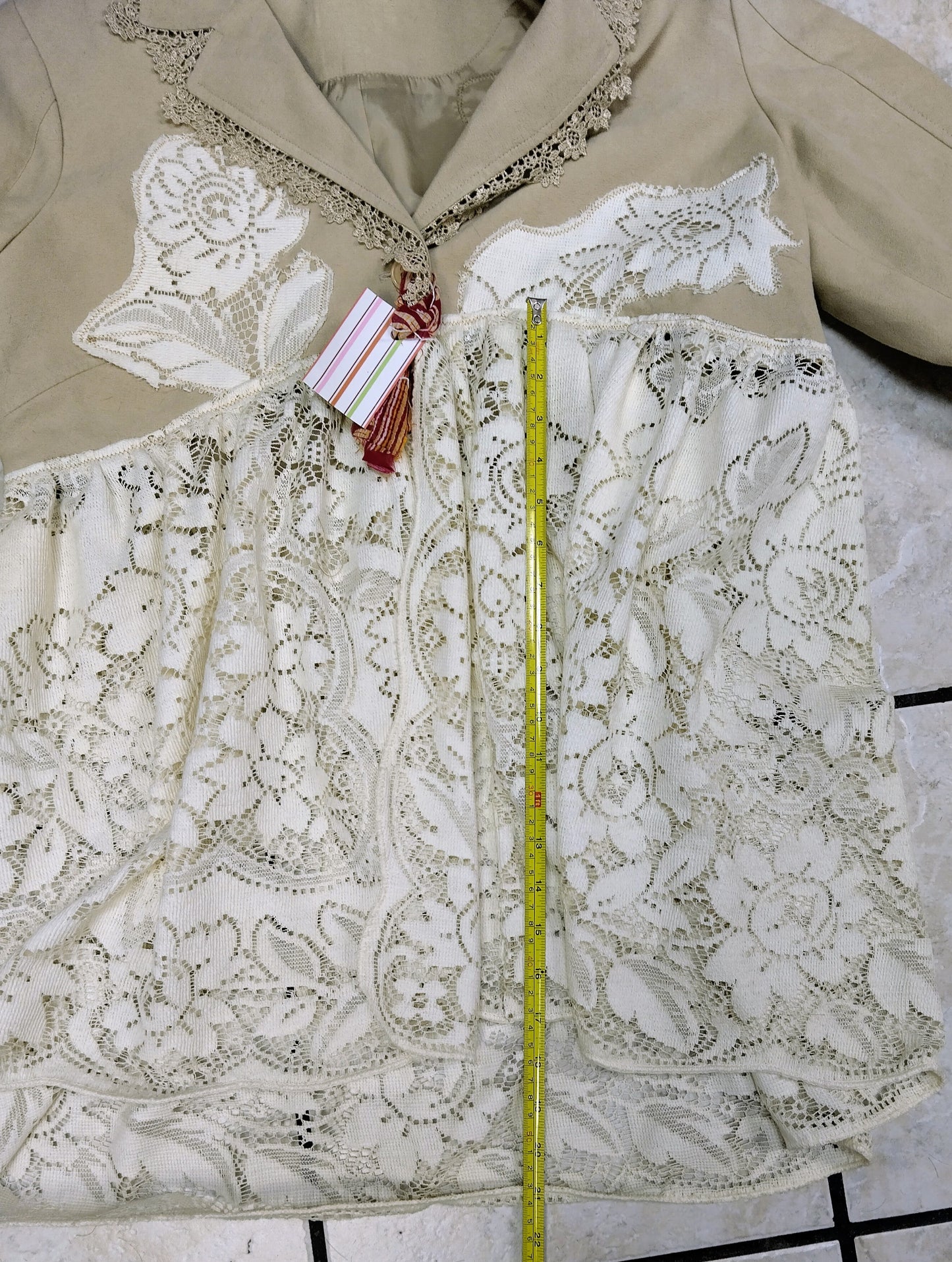 One-of-a-Kind Upcycled Romantic Lace & Suede-Feel Babydoll Jacket