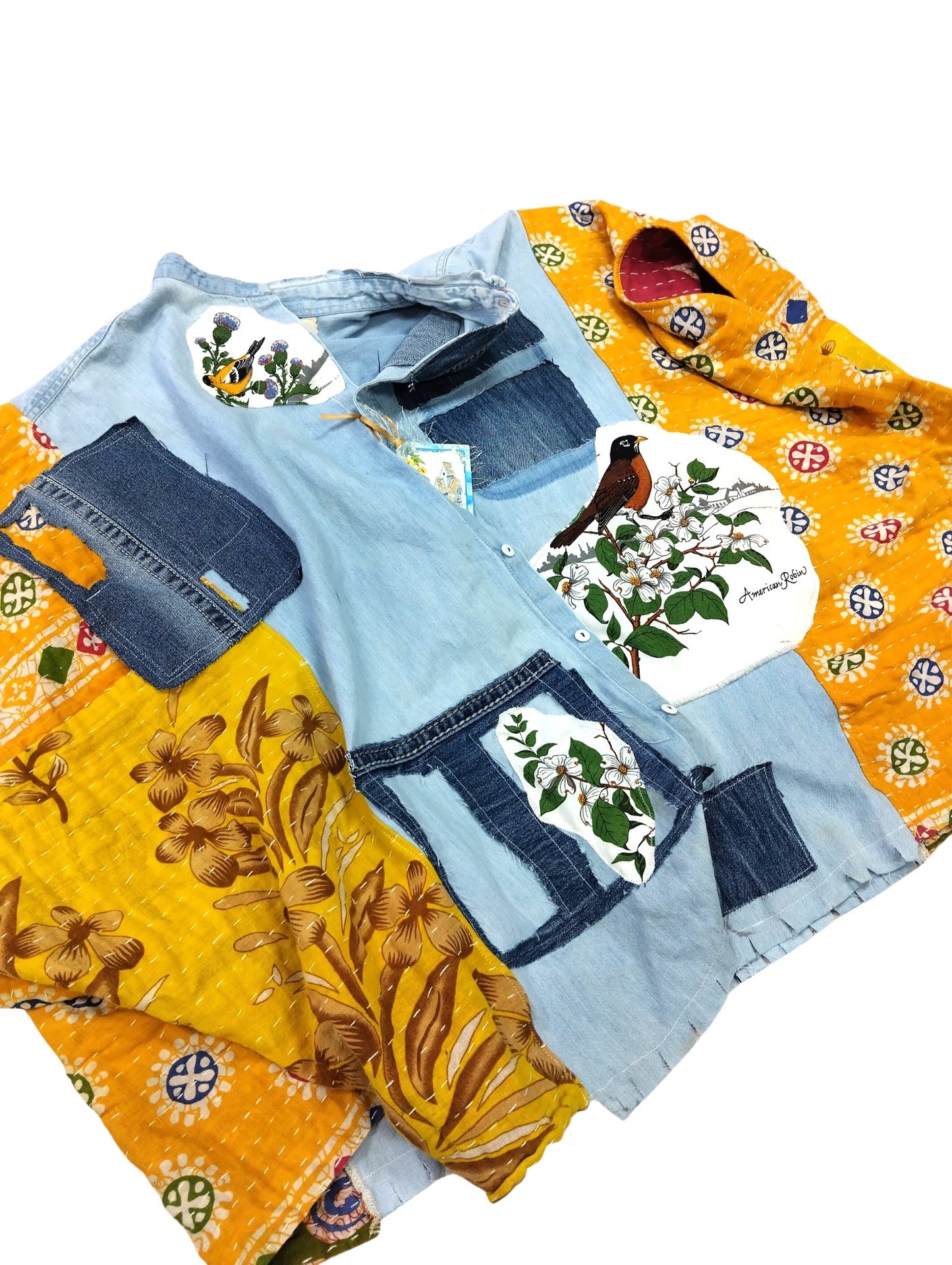 Vintage Upcycled Denim Patchwork Statement Poncho - Handmade 1-of-1 Boho Boutique Jacket