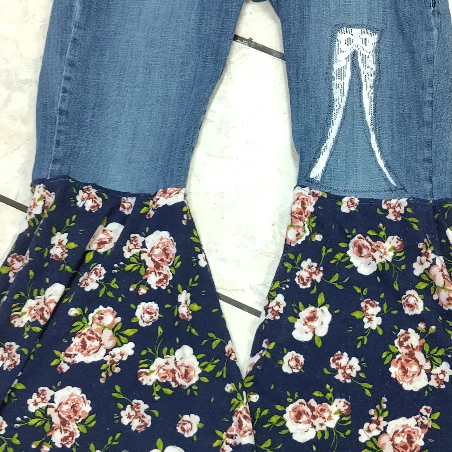 Vintage Upcycled Floral Patchwork Rock Revival Bell Bottom Jeans - 1-of-1 Distressed Boho Flare Pants