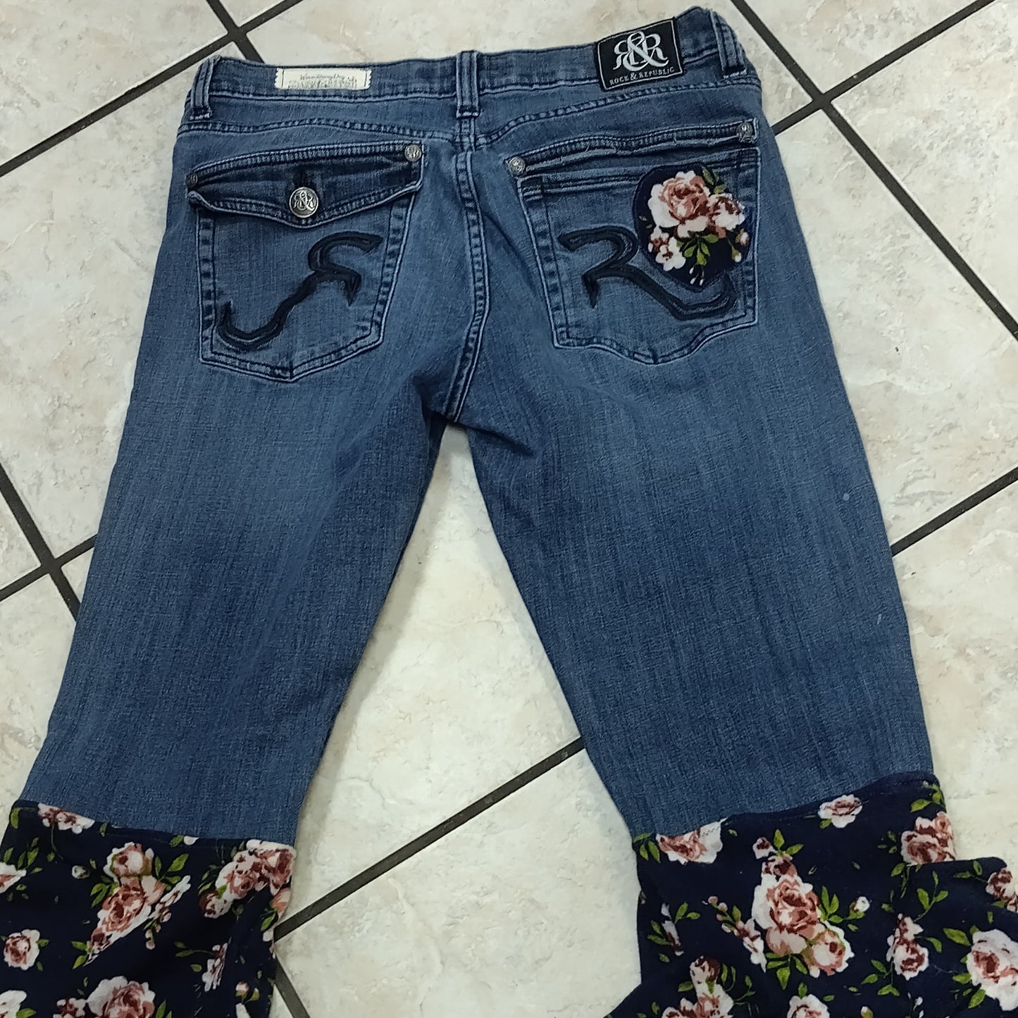 Vintage Upcycled Floral Patchwork Rock Revival Bell Bottom Jeans - 1-of-1 Distressed Boho Flare Pants
