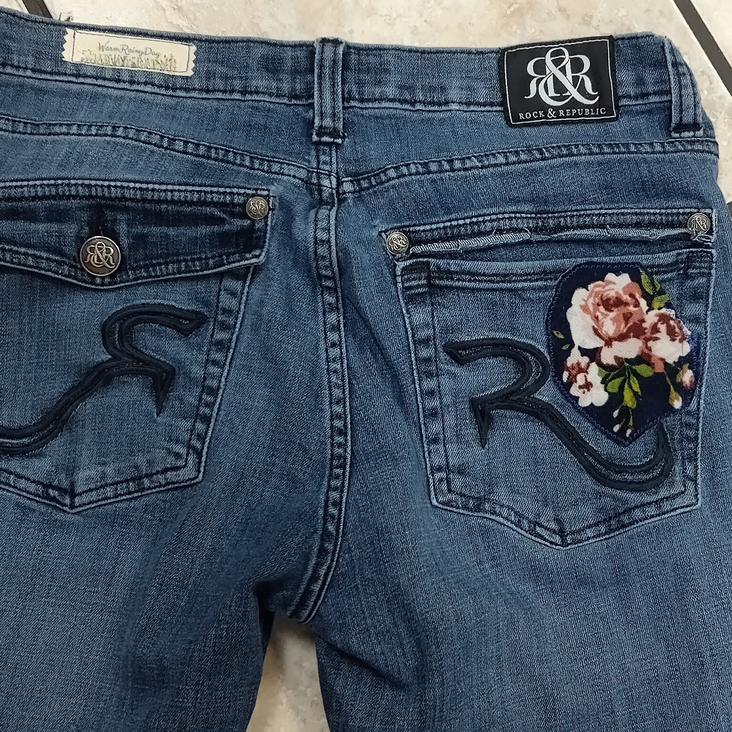 Vintage Upcycled Floral Patchwork Rock Revival Bell Bottom Jeans - 1-of-1 Distressed Boho Flare Pants