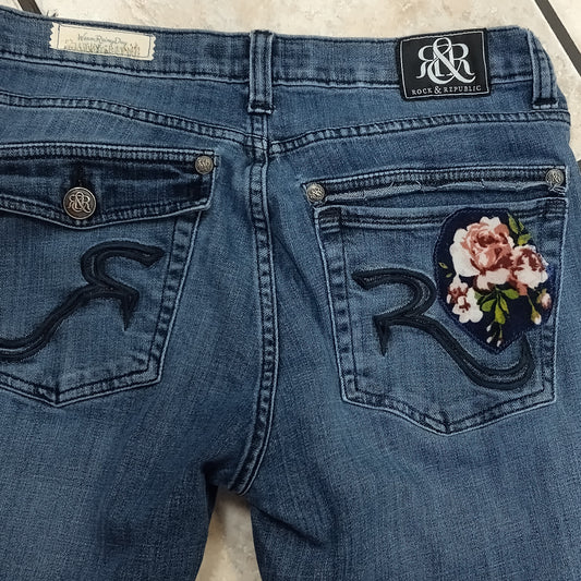 Vintage Upcycled Floral Patchwork Rock Revival Bell Bottom Jeans - 1-of-1 Distressed Boho Flare Pants