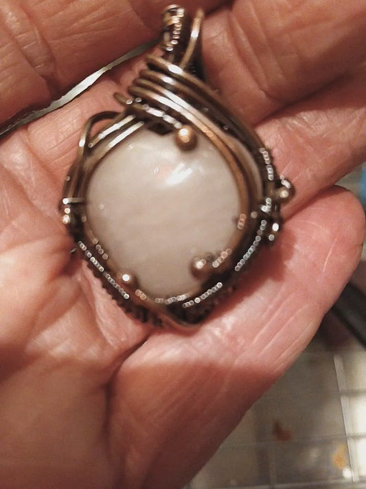 My Puffy Heart Natural Rose Quartz Heart Wrap Copper Pendant