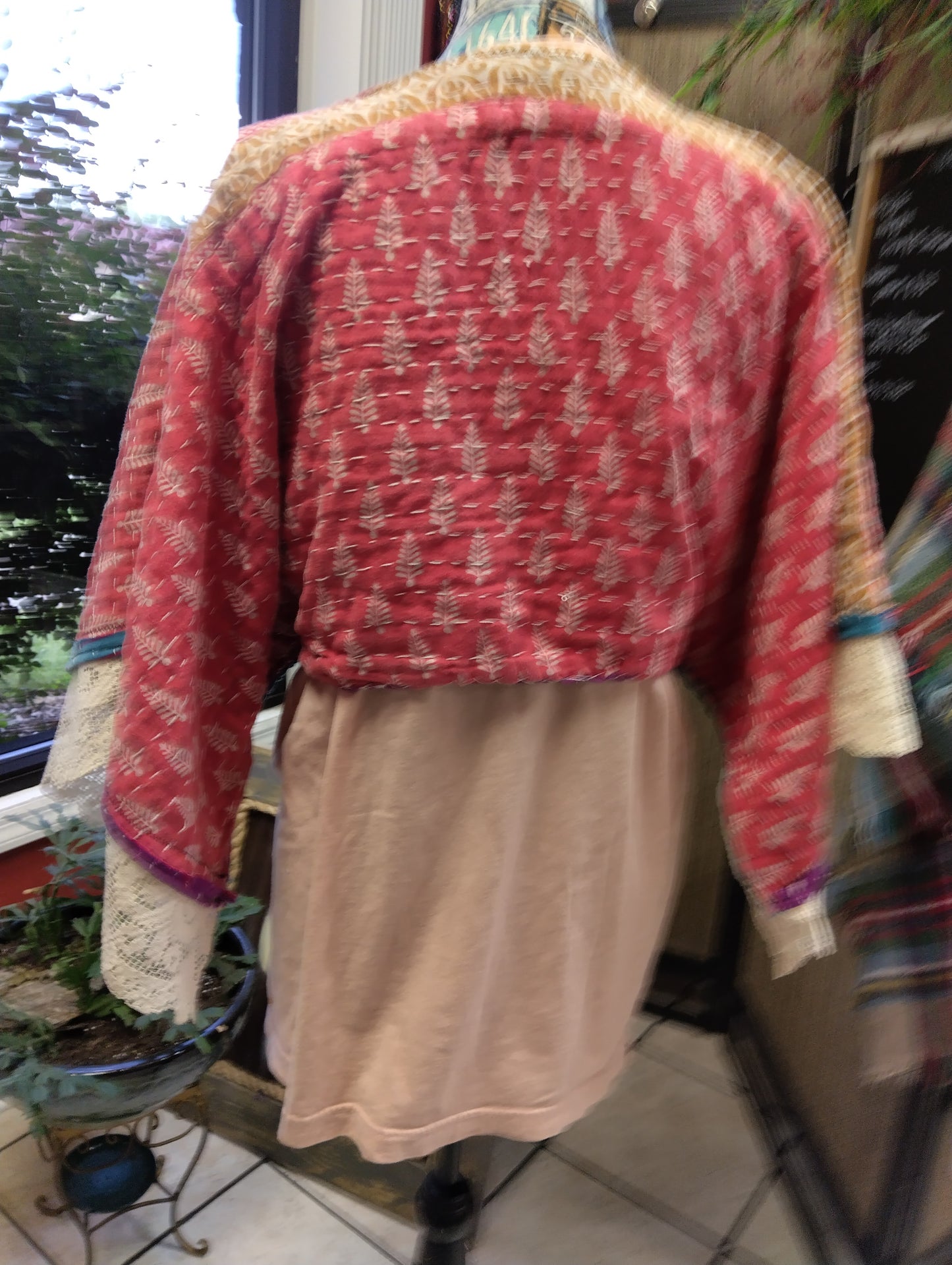 Reversible Upcycled Kantha Quilt Crop Poncho
