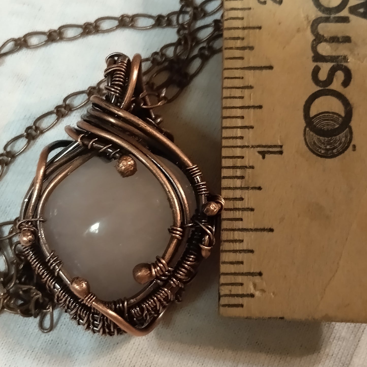 My Puffy Heart Natural Rose Quartz Heart Wrap Copper Pendant