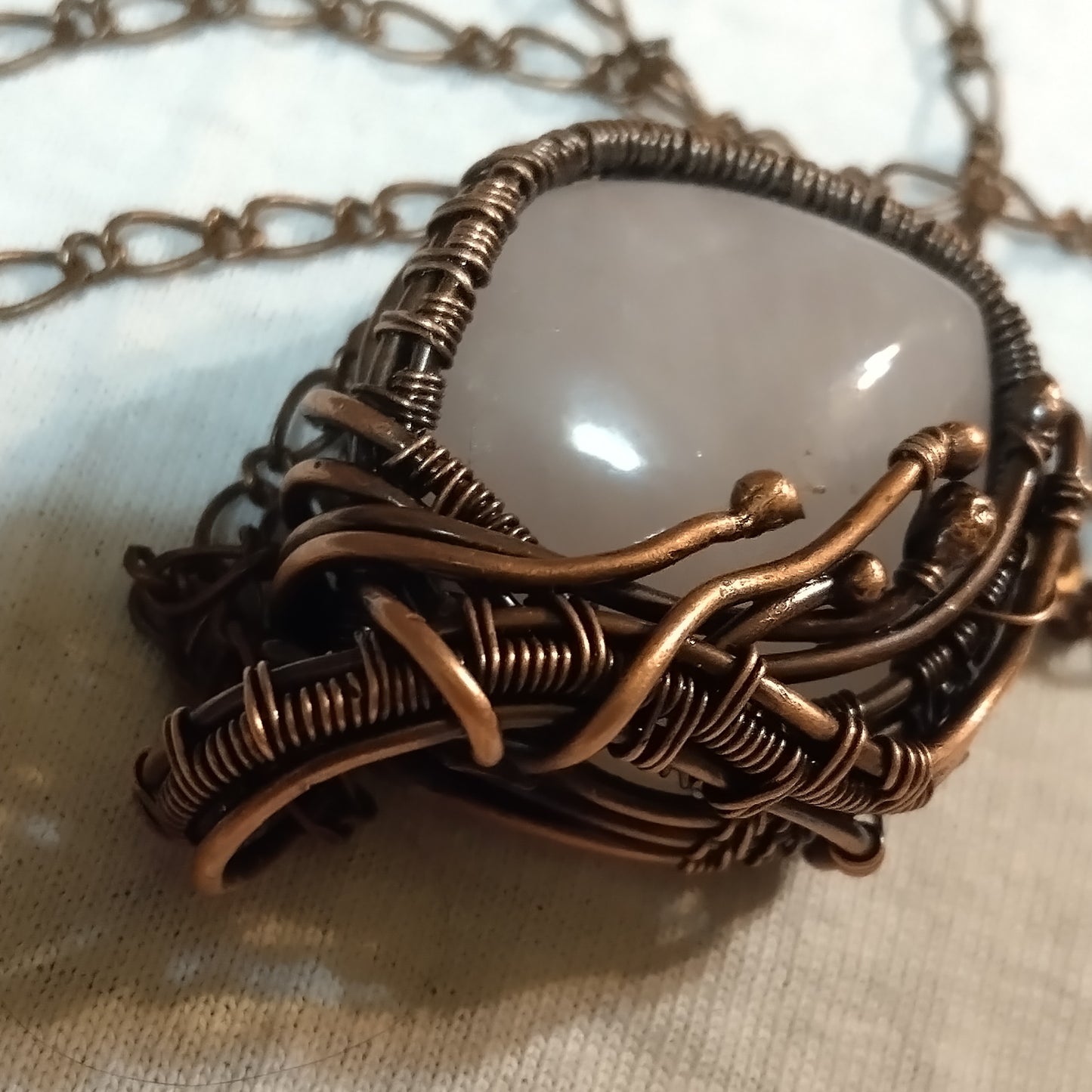 My Puffy Heart Natural Rose Quartz Heart Wrap Copper Pendant