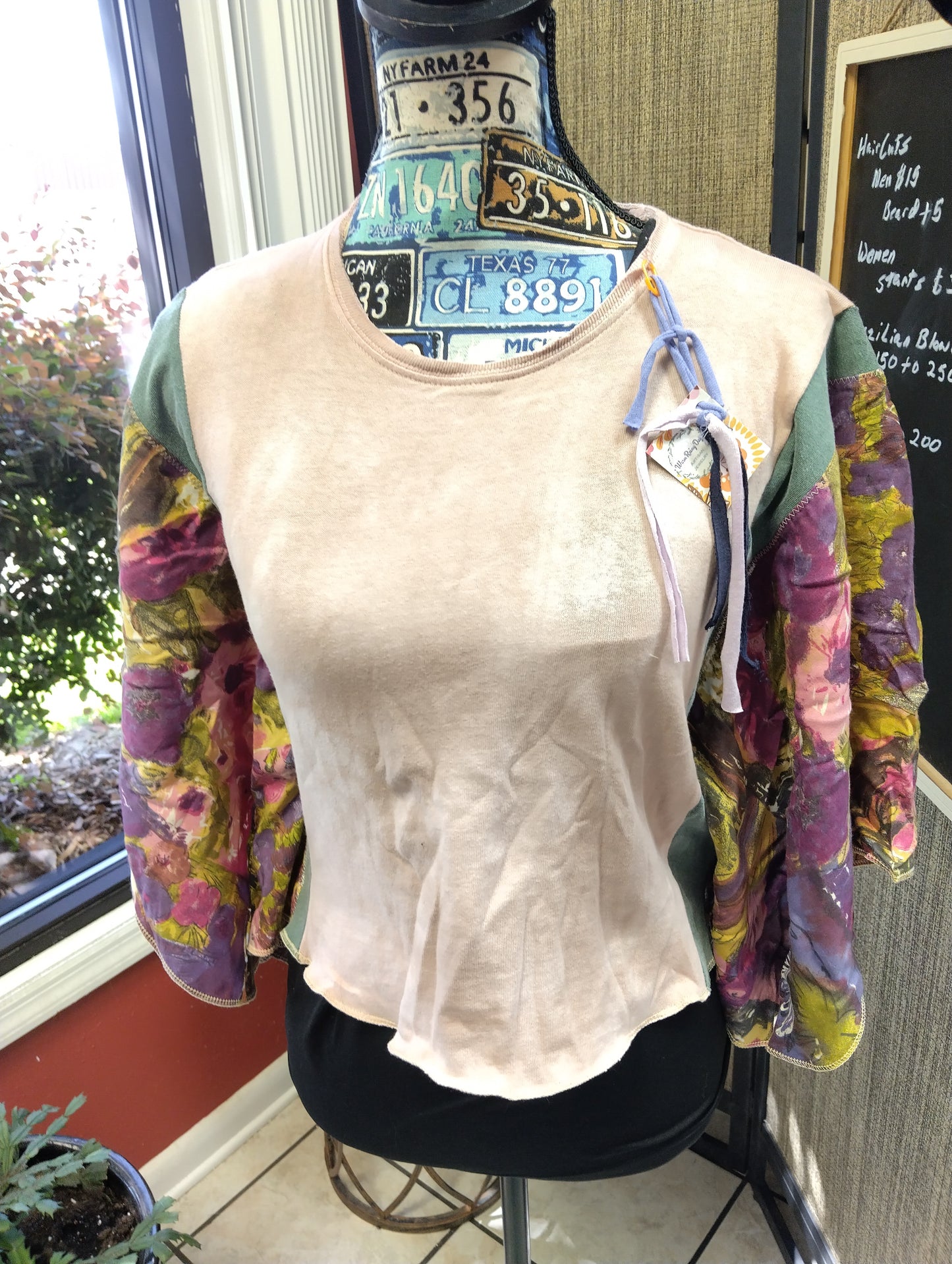 Slim Fit Tee Stained Big Sleeved Cotton Top