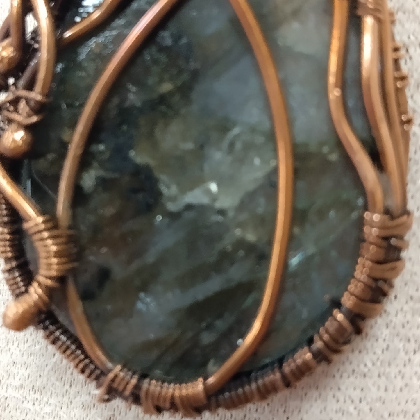 Labradorite Pendant Wrapped in a Woven Copper Bezel