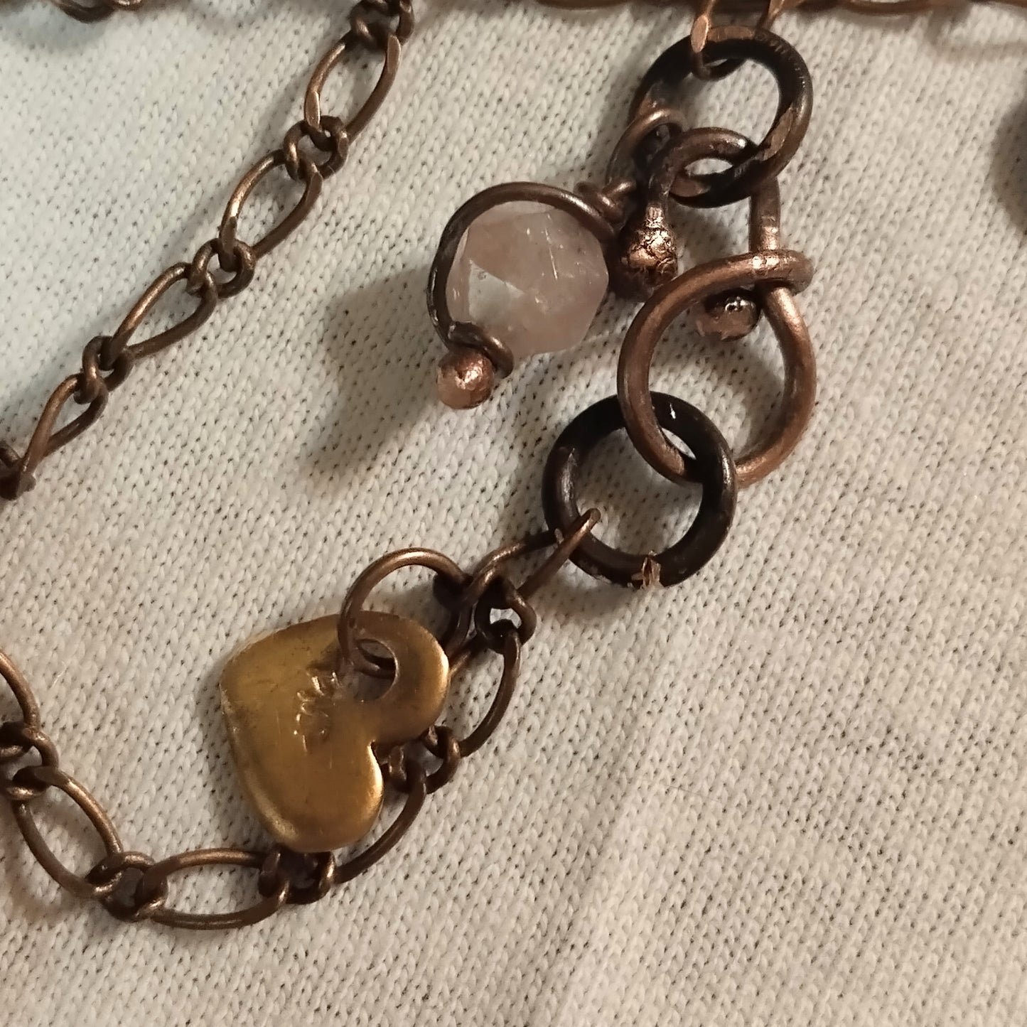 My Puffy Heart Natural Rose Quartz Heart Wrap Copper Pendant