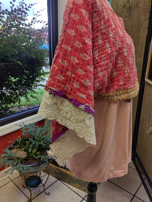 Reversible Upcycled Kantha Quilt Crop Poncho