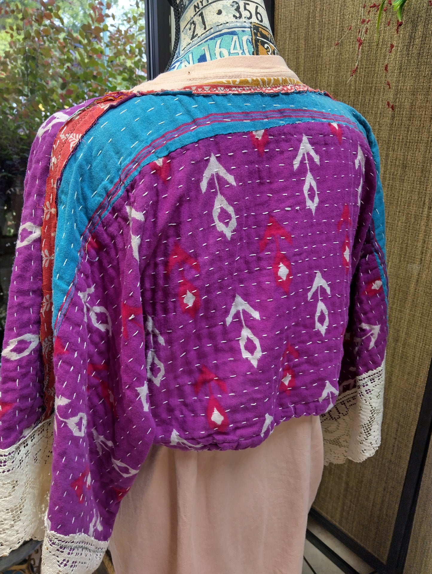 Reversible Upcycled Kantha Quilt Crop Poncho