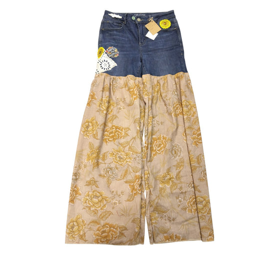 Upcycled Boho Festival Pants – Maurices Denim Top with Floral Wide-Leg Bottoms