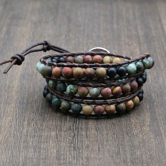 Pure Handmade Bracelet Made of Pine Stone and Natural Stone
