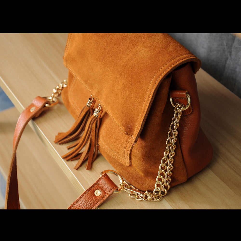 Leather Folding Cover Messenger Bag, with Tassel Pendant