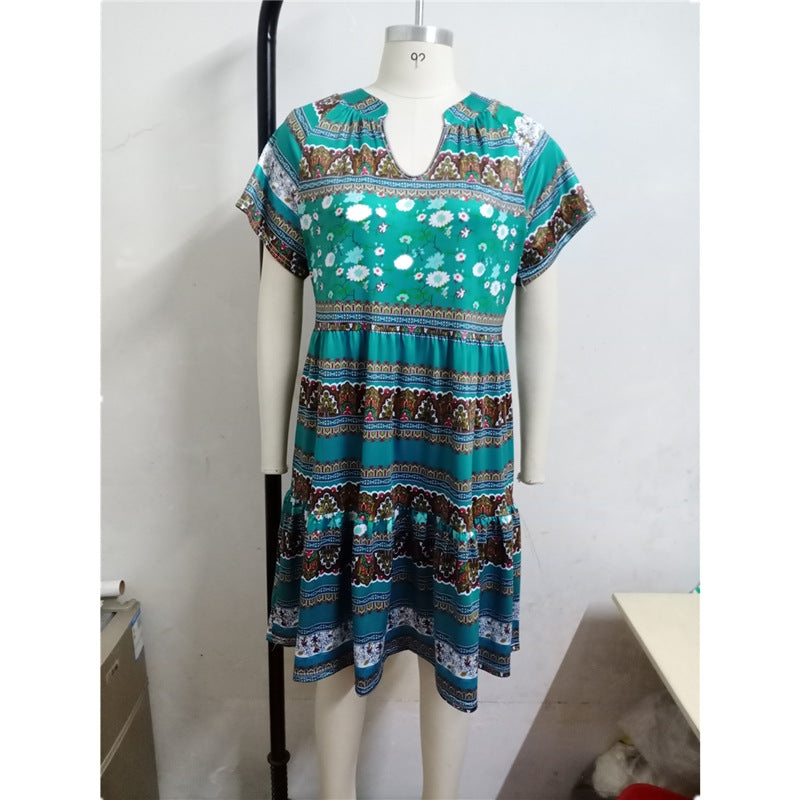 Women's Boho Print Short Sleeve Dress