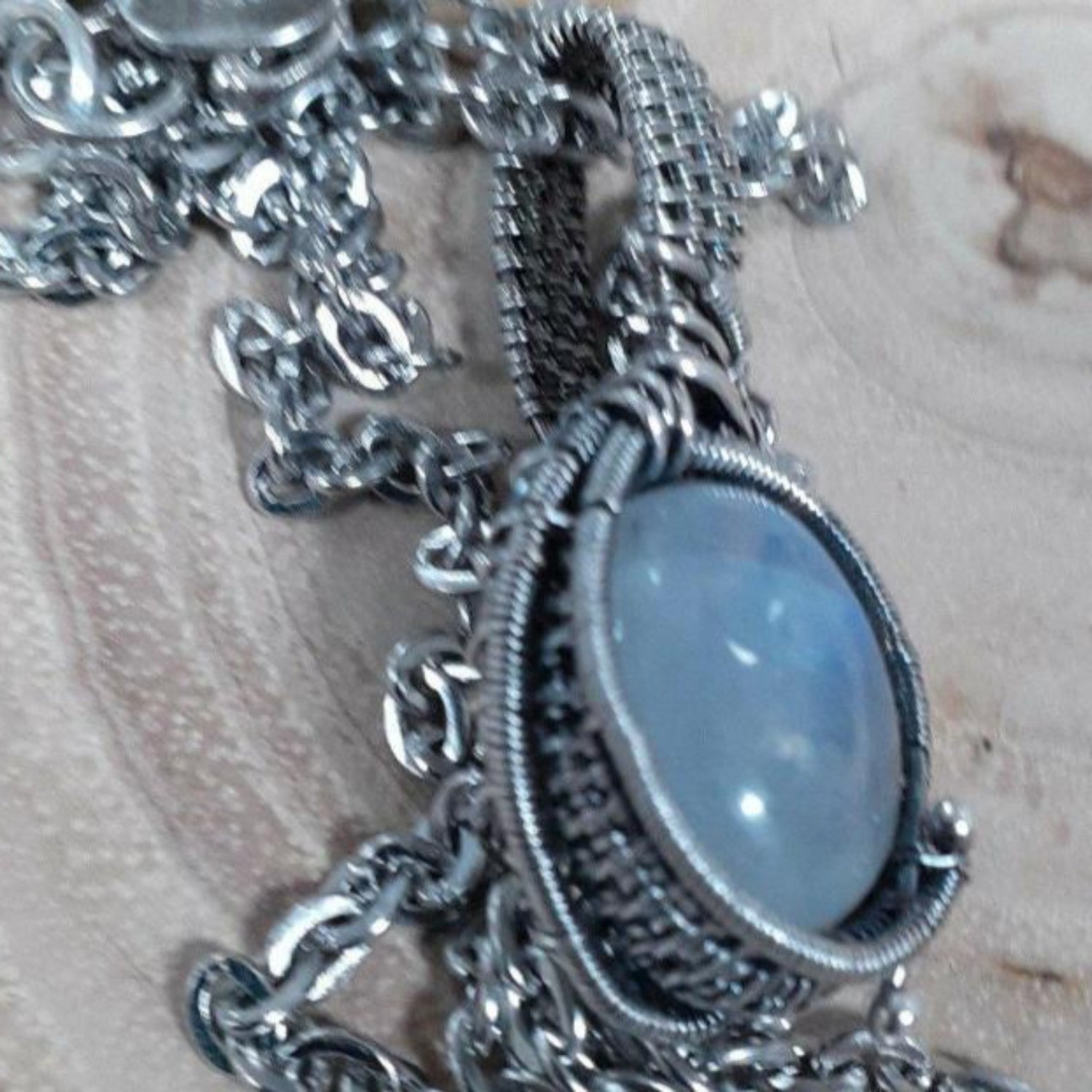 Moonstone Pendant Necklace Hand Woven Silver Wire |WRD - WarmRainyDay