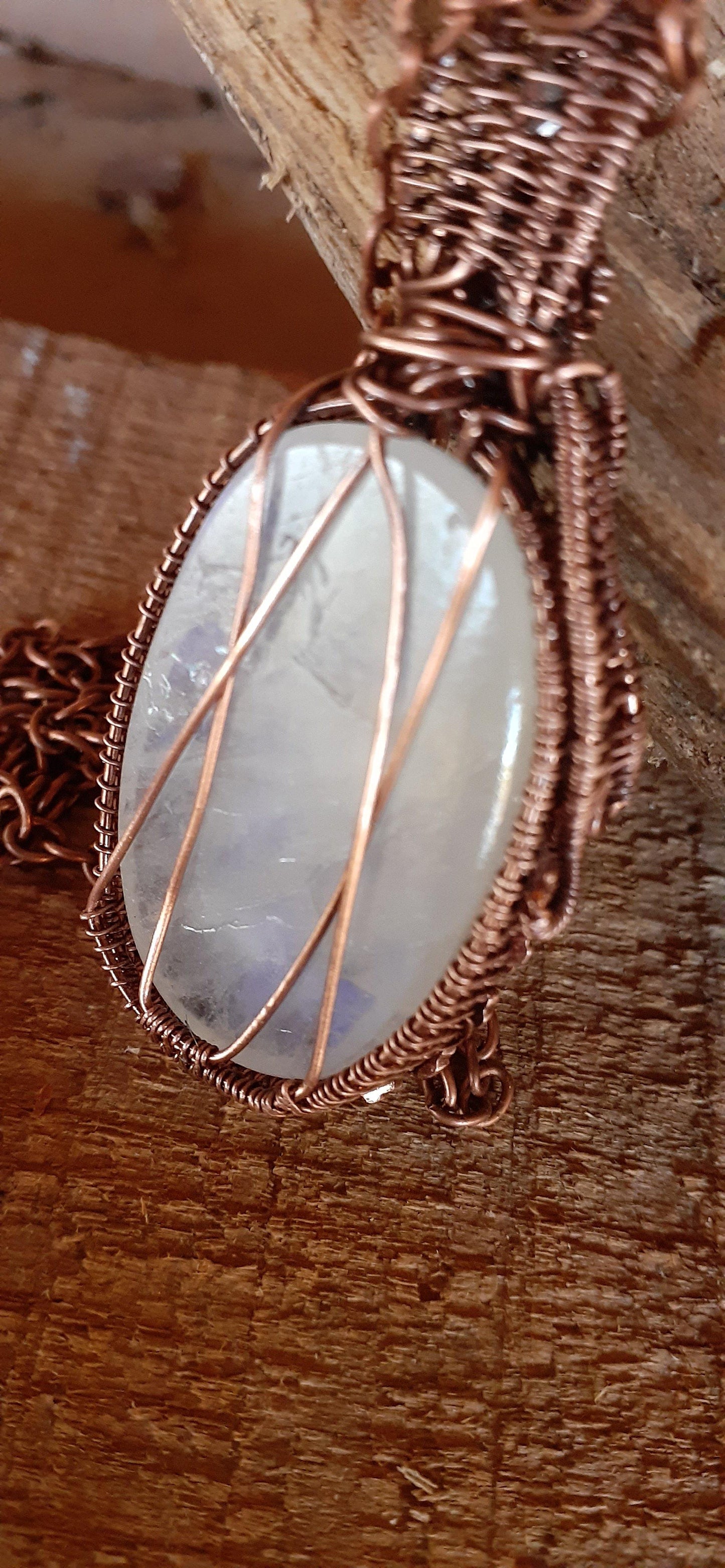 Moonstone set in wire woven Copper - WarmRainyDay