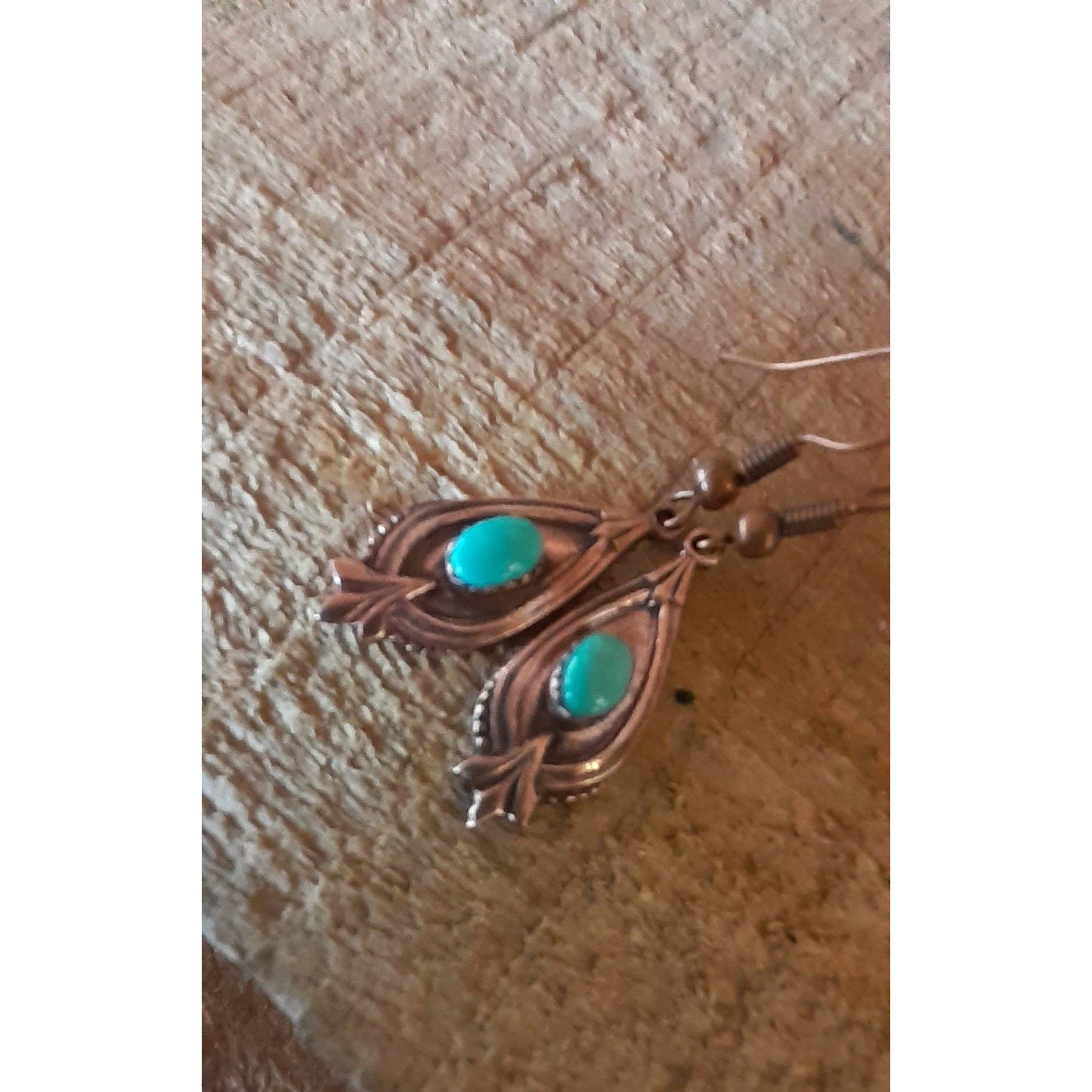 Copper and Turquoise Dangling Earrings - WarmRainyDay