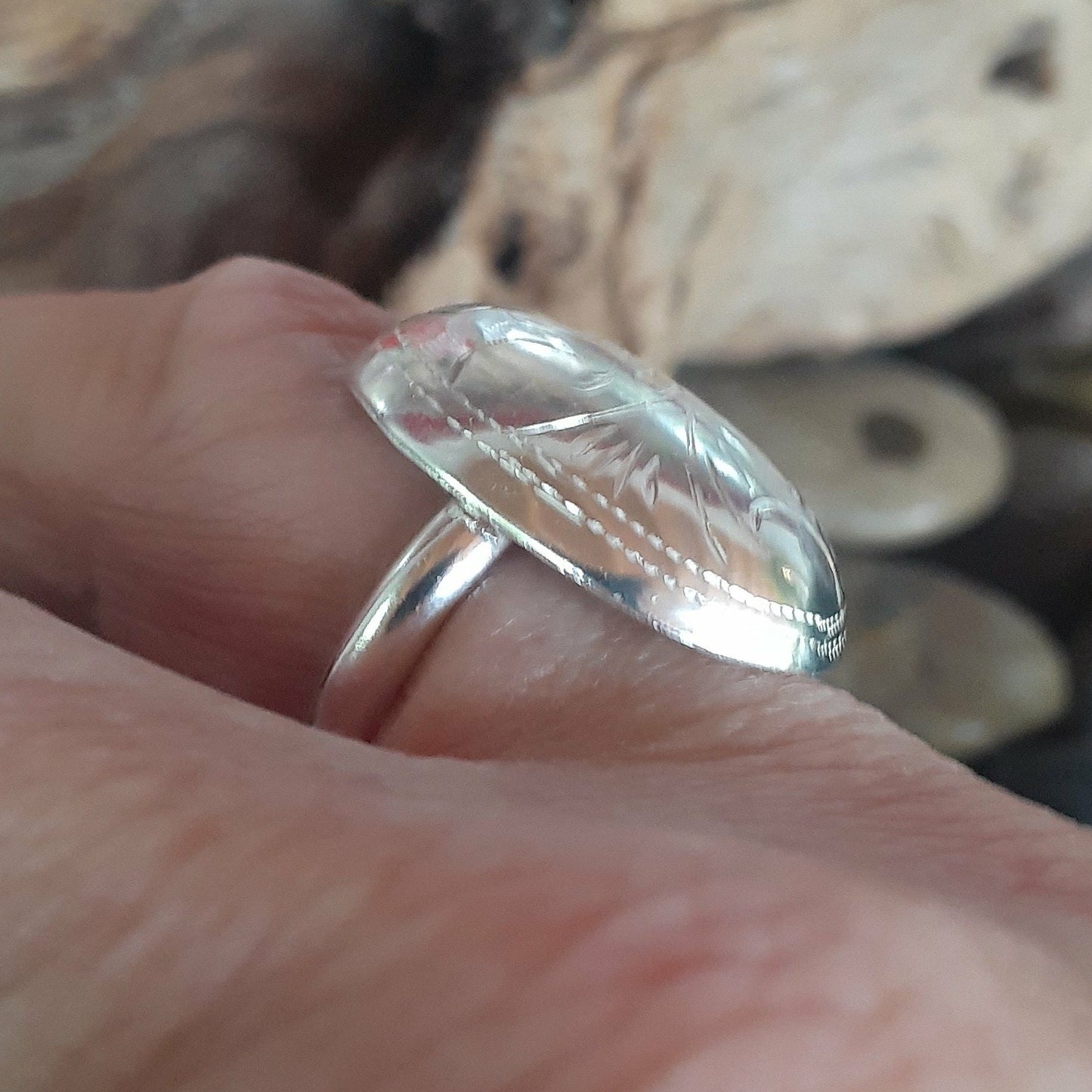 Hollow Formed Ingraved Ring in Sterling |WRD - WarmRainyDay