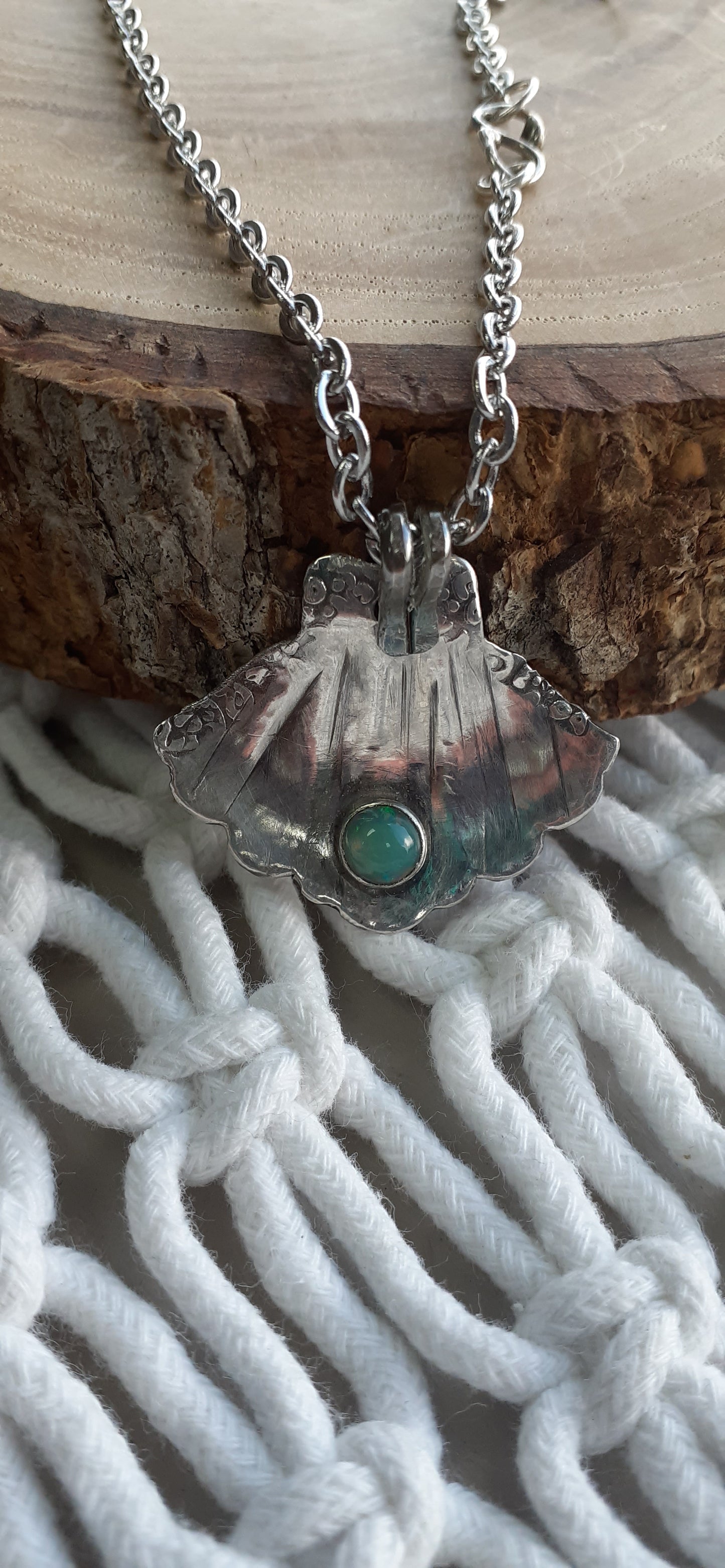 Sterling Silver Shell Pendant with Opal | WRD - WarmRainyDay
