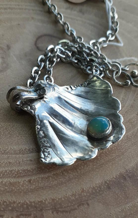 Sterling Silver Shell Pendant with Opal | WRD - WarmRainyDay