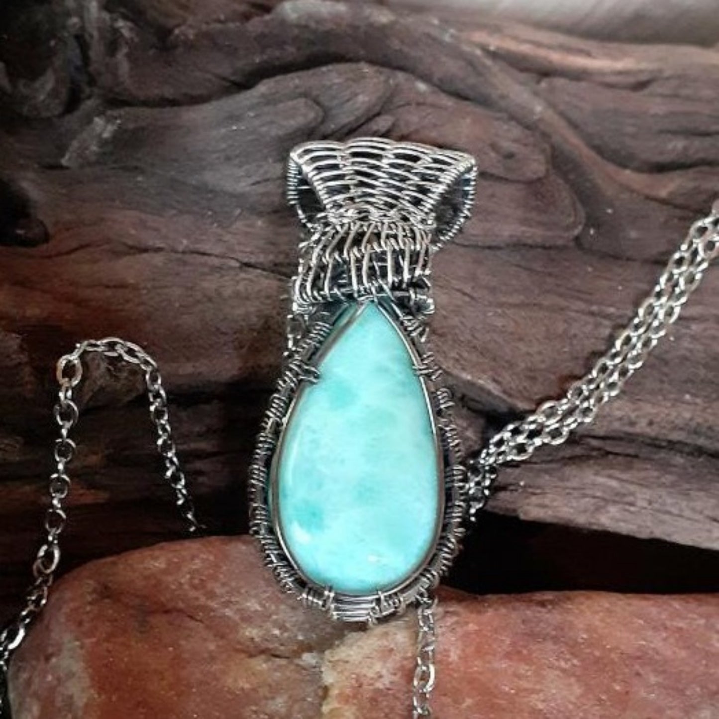 Larimar Stone wrapped in Fine and Sterling Silver |WRD - WarmRainyDay