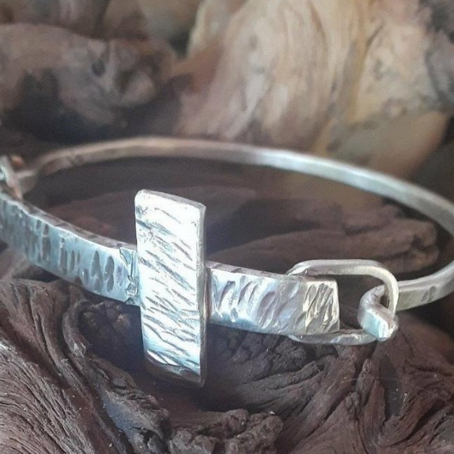 Silver Cross Tension Closure Bracelet |WRD - WarmRainyDay