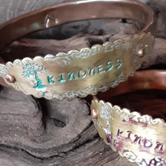 Mixed Metal Bangle Bracelets, Riveted, Stamped |WRD - WarmRainyDay