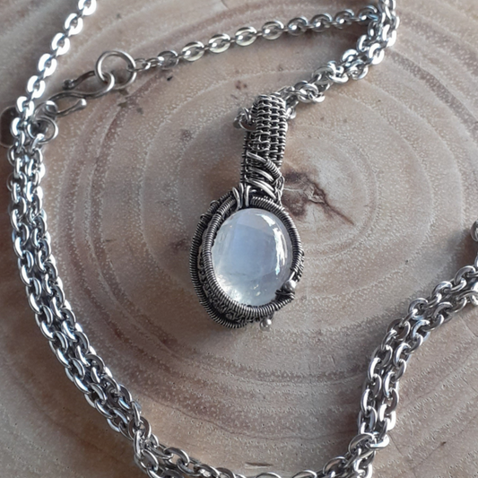Moonstone Pendant Necklace Hand Woven Silver Wire |WRD - WarmRainyDay