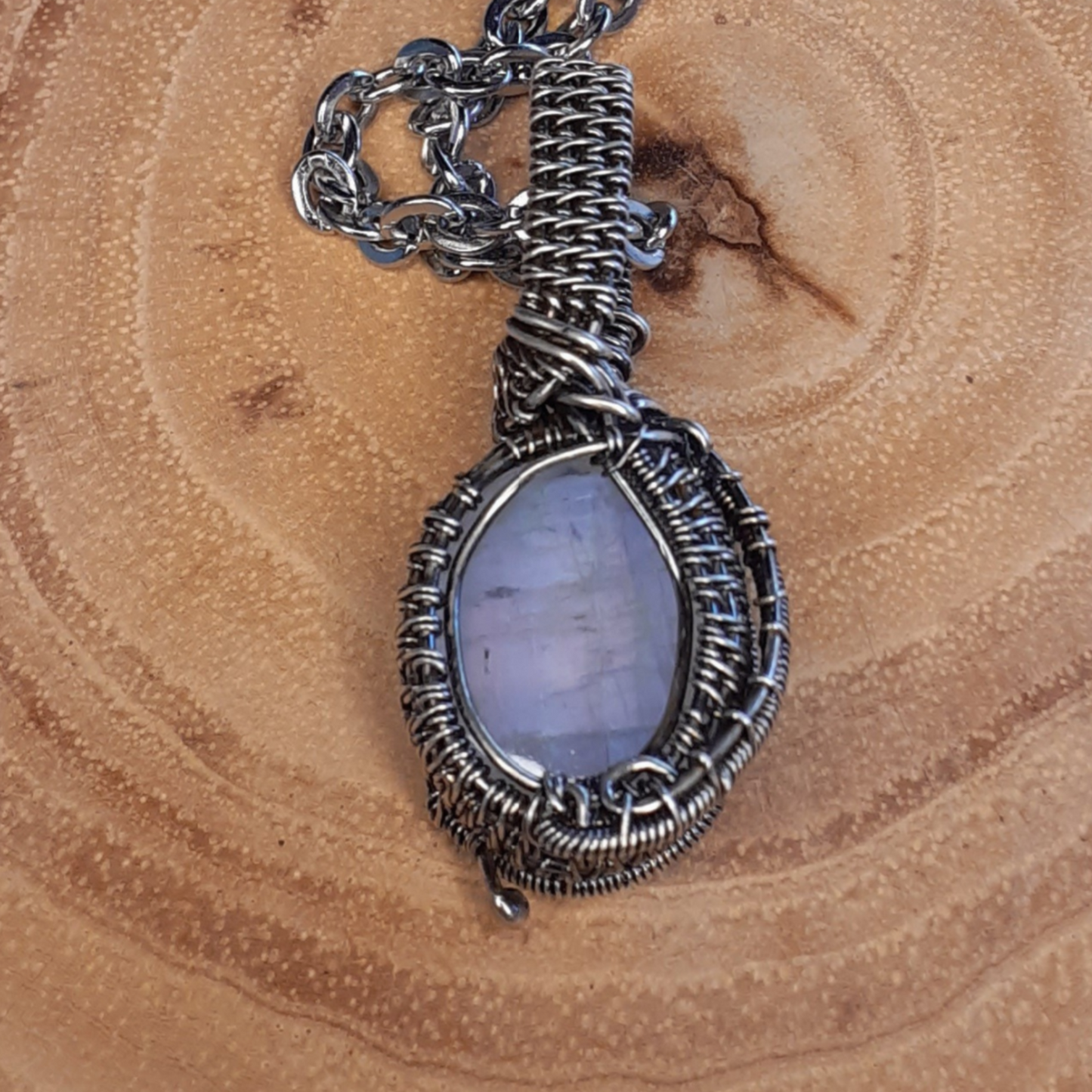 Moonstone Pendant Necklace Hand Woven Silver Wire |WRD - WarmRainyDay