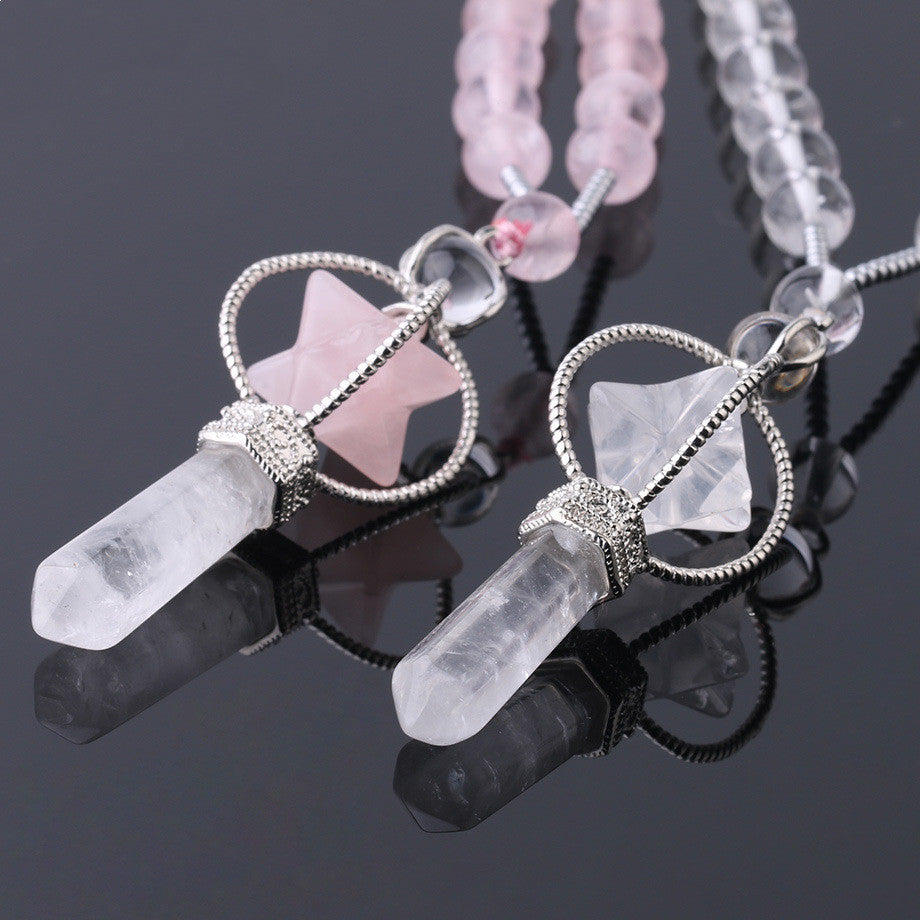 Unisex Natural Crystal Column Natural Stone Necklace