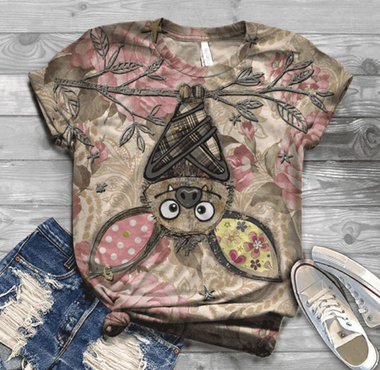 Retro Print Kitty Cat, Donkey, Butterfly T-shirt