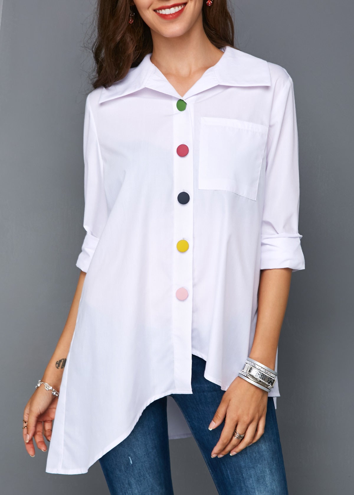 Elagant Blouse with Colorful Buttons