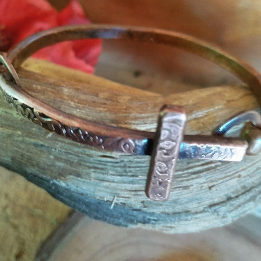 Rustic Cross Tension Bracelet - WarmRainyDay